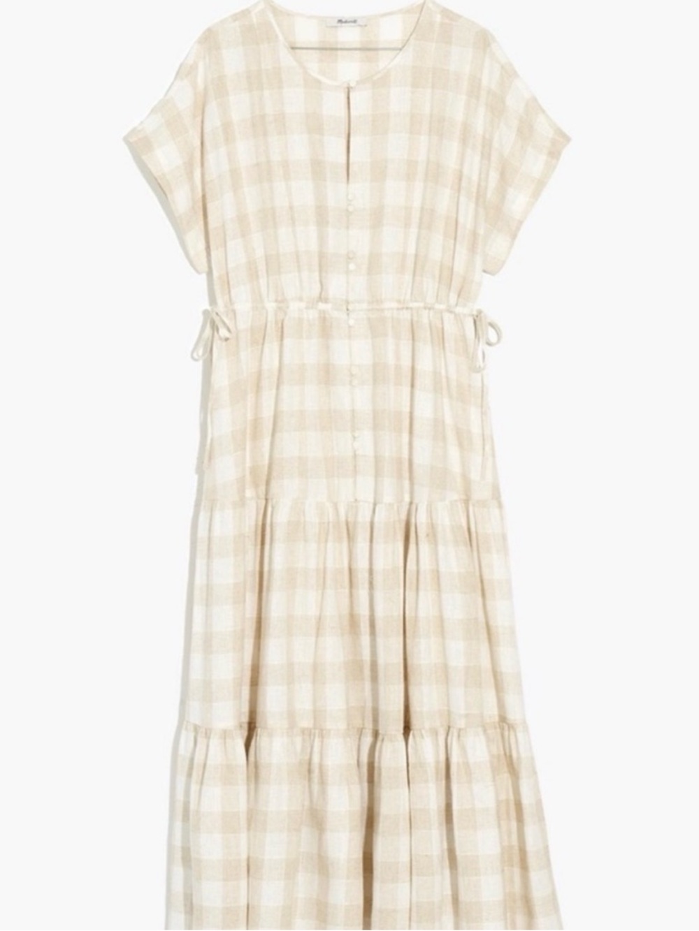 Madewell Beige Gingham Tiered Drawstring Maxi Dress